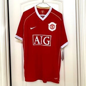Nike Manchester United AIG Official Gear Soccer Red White Dri-Fit Jersey Large